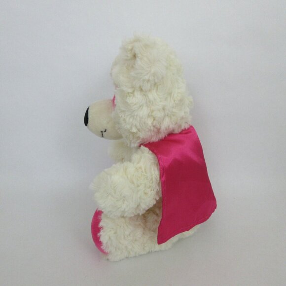 Rare Progressive Plush Farrar White Bear w/Pink Cape & Mask 10" Curly Soft Fur - Picture 4 of 7